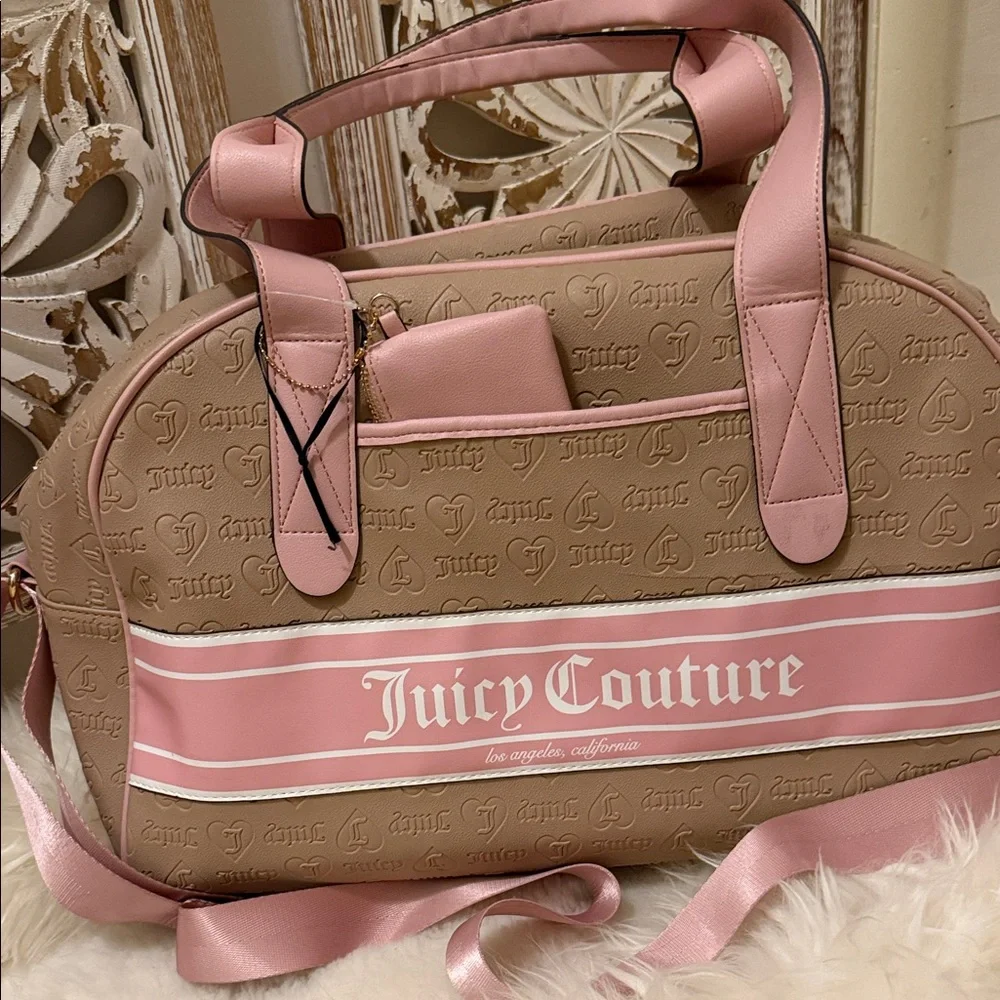 Juicy Couture Beige and Pink Logo Travel Duffle - Picture 3 of 10